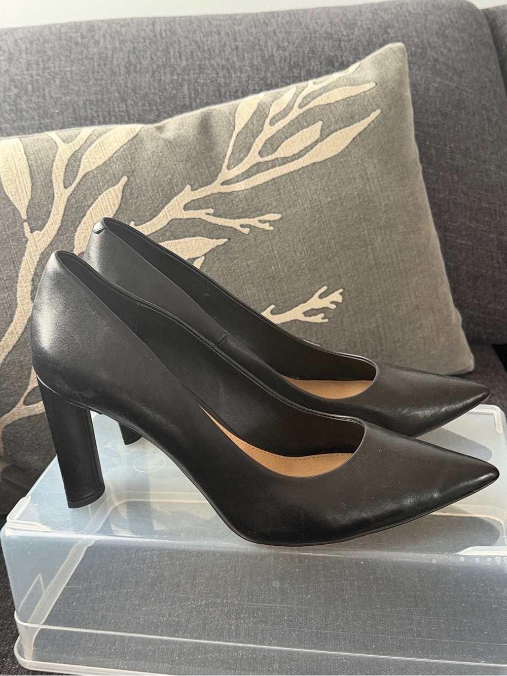 NIC+ZOE Vida Black Leather Pointed Toe Block Heel Pumps 9M